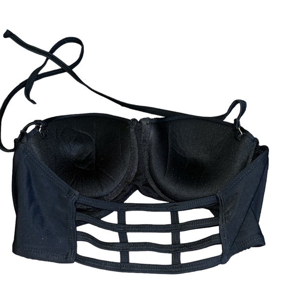 Black Push Up Cage Back Halter Bikini - Picture 3 of 6